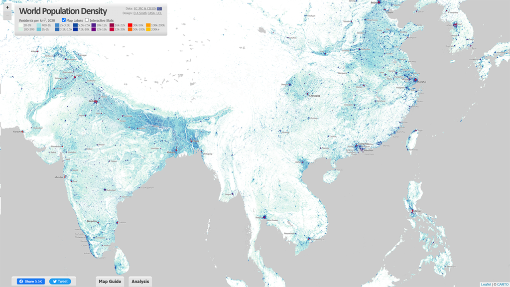 World Population Density Map Update with the Global Human Settlement Layer of 2023.