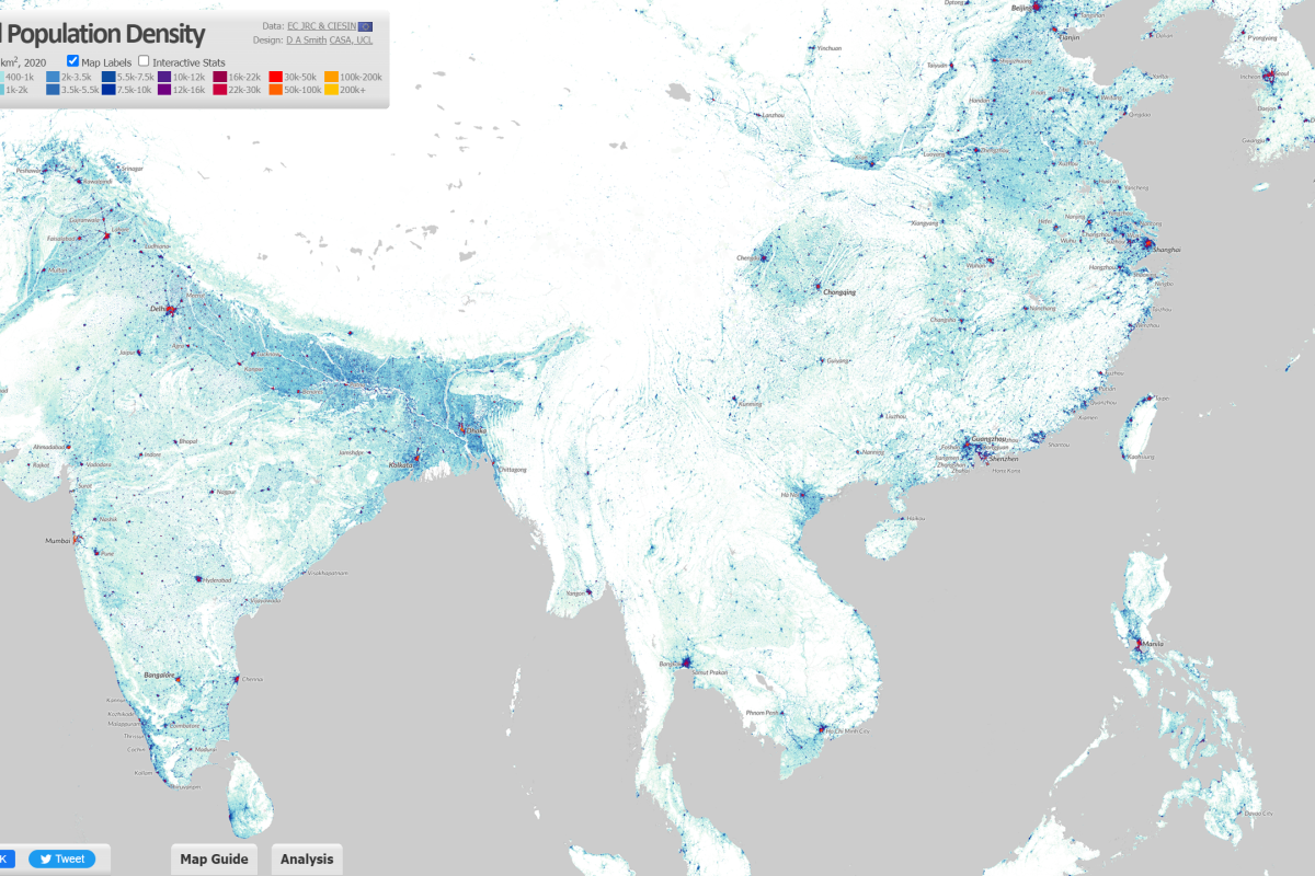 World Population Density Map Update with GHSL 2023 – CityGeographics